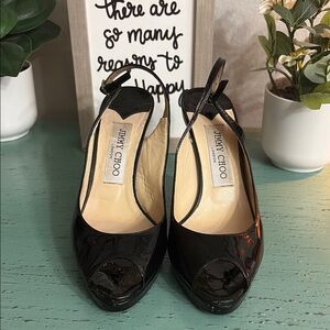 Jimmy Choo Black Patent Leather Slingback Heels SZ 36 EUR box 148